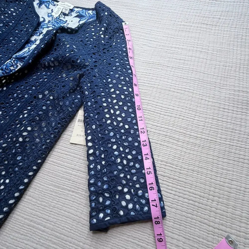Coldwater Creek Reversible Navy Eyelet Floral Jacket 10 - Picture 13 of 14